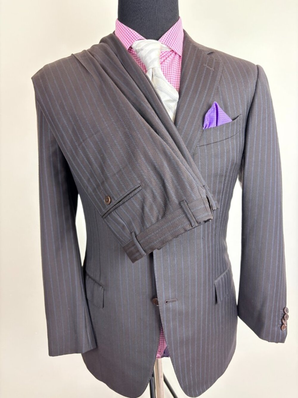 Gorgeous Ermenegildo ZEGNA Modern Pinstriped ***Fully CANVASSED*** Suit 42 R e52